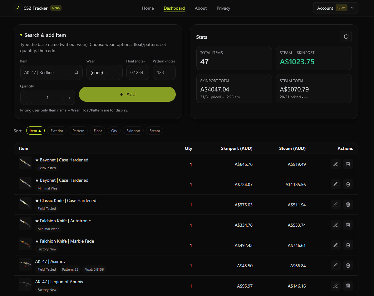 CS2 Tracker dashboard preview